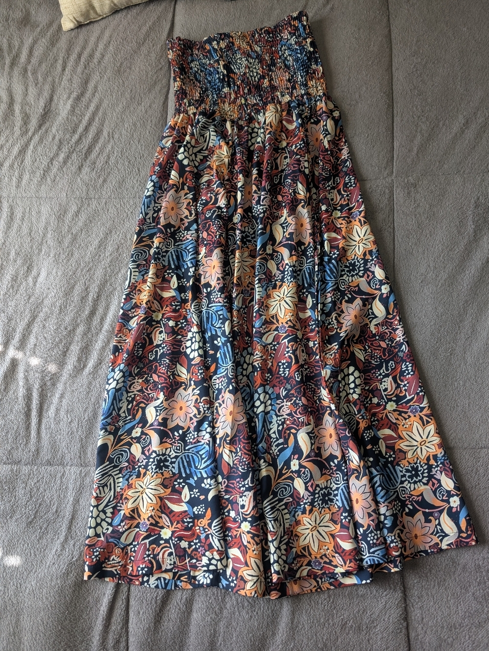 Floral Smocked Maxi Skirt in Navy and Peach